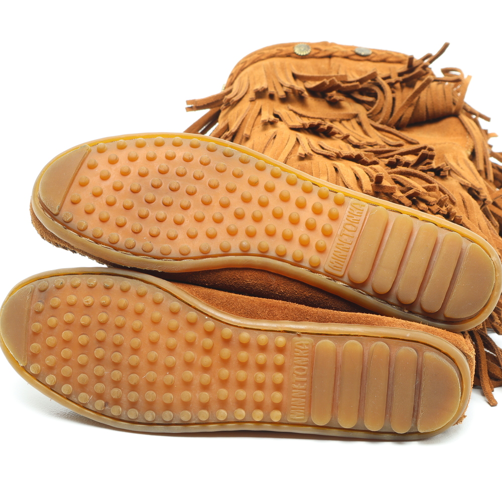 Minnetonka 5 Layer Fringe Suede Leather Moccasins Women 6 Brown - Picture 10 of 15